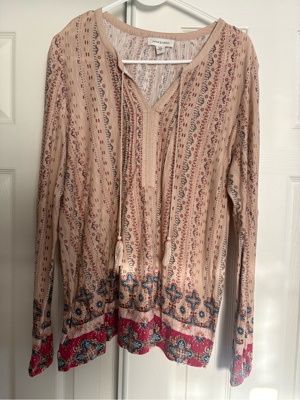 Beige Floral Border V-Neck Tunic Top